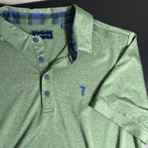 William Murray Mens Golf Polo Shirt Medium Green Heather Plaid Trim Short Sleeve